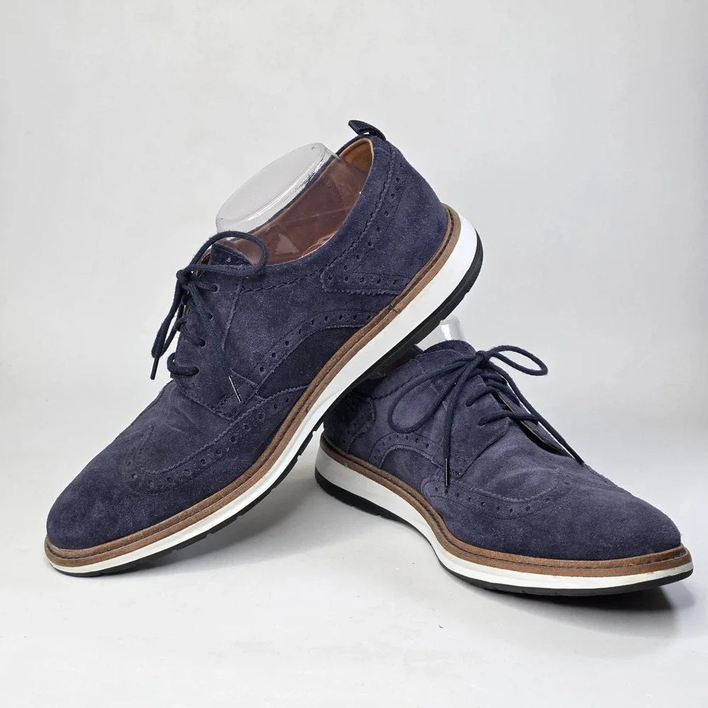 Clarks Chantry Men's 9.5 M Wing Navy Suede Brogue Wingtip Oxford Shoes 26155073